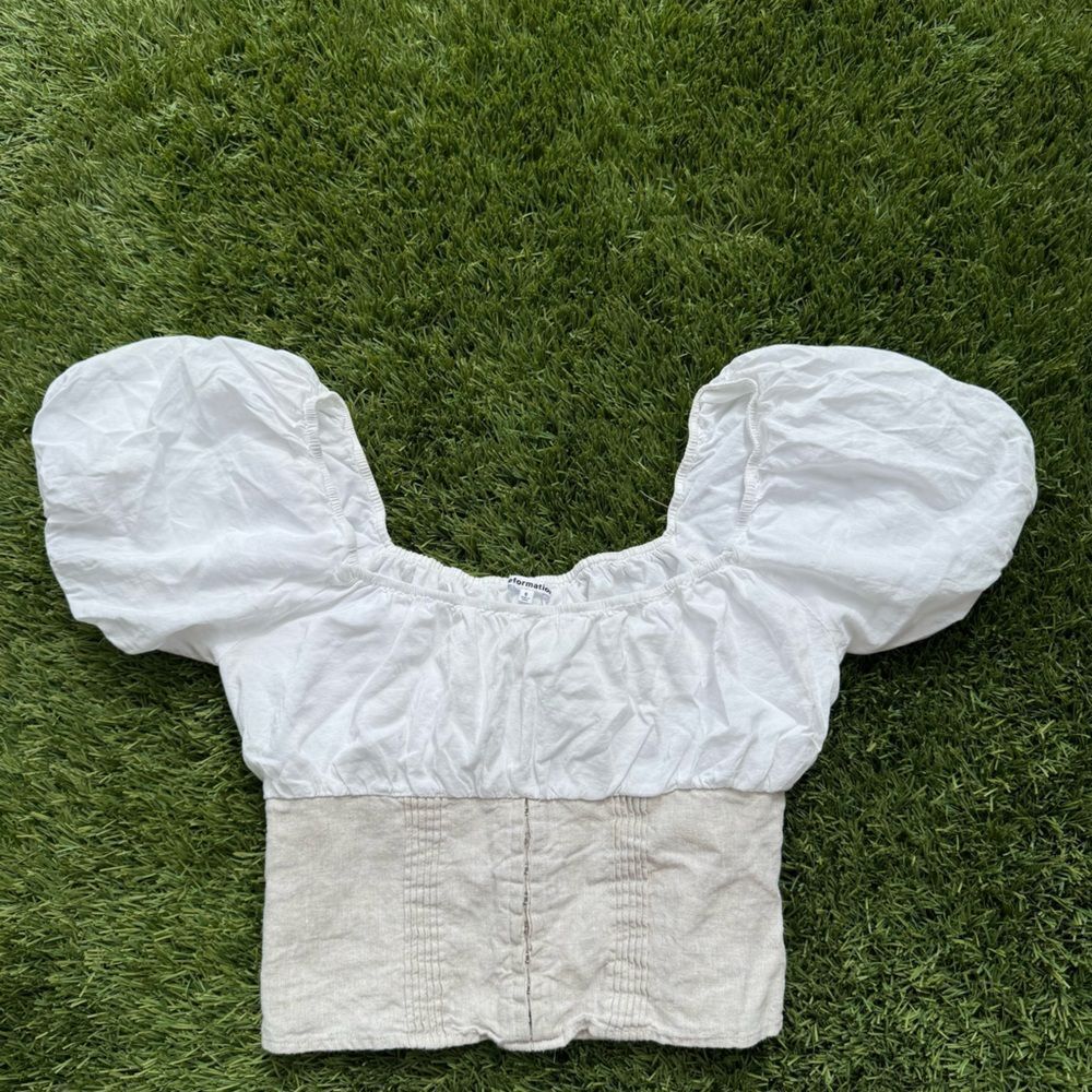 Reformation Alayna Linen Top 1/2 Corset in White/Burlap Sz 6